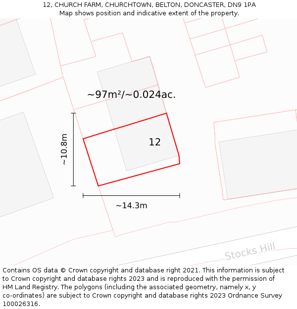 12, CHURCH FARM, CHURCHTOWN, BELTON, DONCASTER, DN9 1PA: Plot and title map