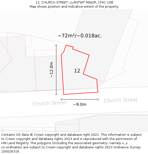 12, CHURCH STREET, LLANTWIT MAJOR, CF61 1SB: Plot and title map