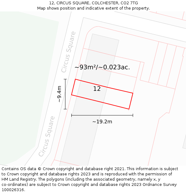 12, CIRCUS SQUARE, COLCHESTER, CO2 7TG: Plot and title map
