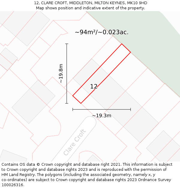 12, CLARE CROFT, MIDDLETON, MILTON KEYNES, MK10 9HD: Plot and title map