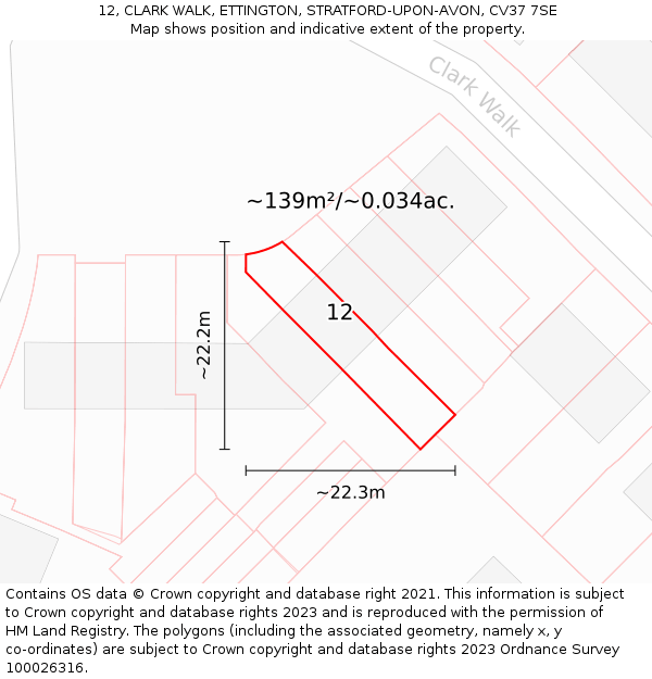 12, CLARK WALK, ETTINGTON, STRATFORD-UPON-AVON, CV37 7SE: Plot and title map