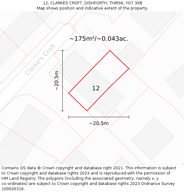 12, CLARKES CROFT, DISHFORTH, THIRSK, YO7 3XB: Plot and title map