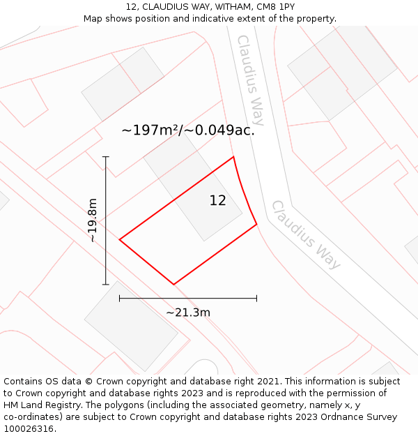 12, CLAUDIUS WAY, WITHAM, CM8 1PY: Plot and title map