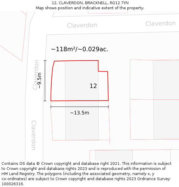 12, CLAVERDON, BRACKNELL, RG12 7YN: Plot and title map