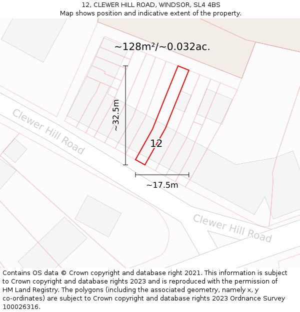 12, CLEWER HILL ROAD, WINDSOR, SL4 4BS: Plot and title map
