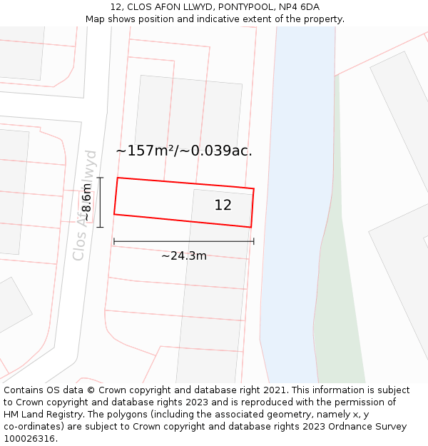 12, CLOS AFON LLWYD, PONTYPOOL, NP4 6DA: Plot and title map