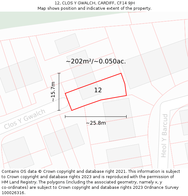 12, CLOS Y GWALCH, CARDIFF, CF14 9JH: Plot and title map