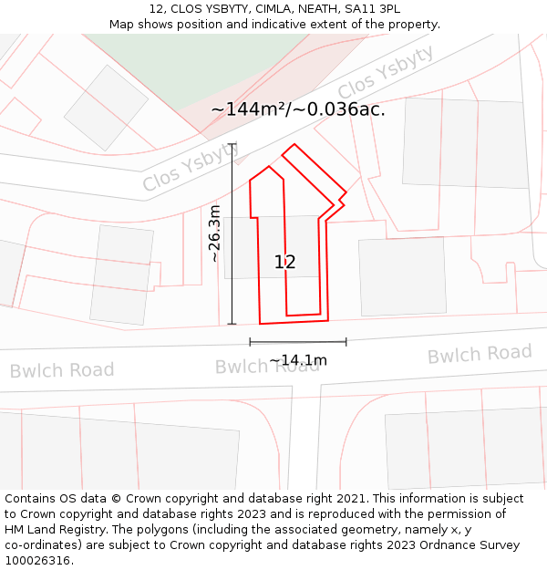 12, CLOS YSBYTY, CIMLA, NEATH, SA11 3PL: Plot and title map