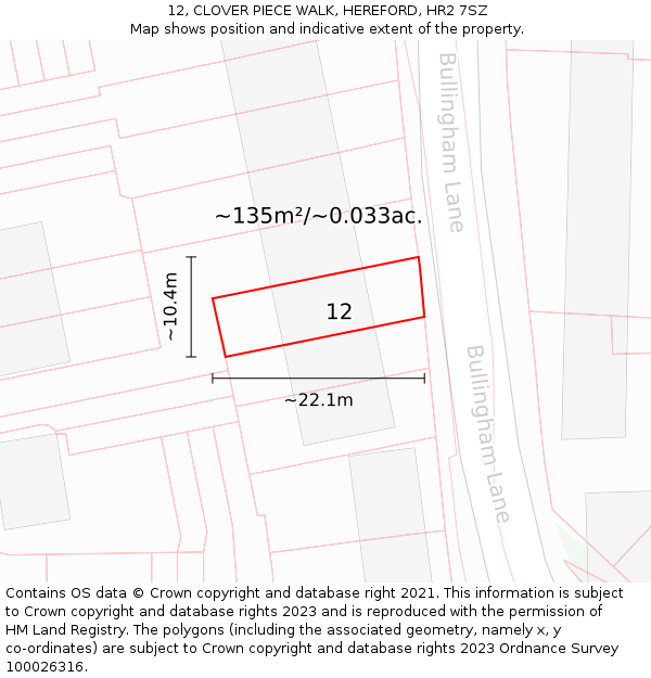 12, CLOVER PIECE WALK, HEREFORD, HR2 7SZ: Plot and title map