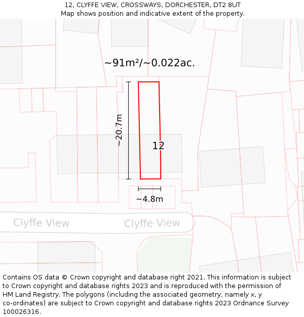 12, CLYFFE VIEW, CROSSWAYS, DORCHESTER, DT2 8UT: Plot and title map