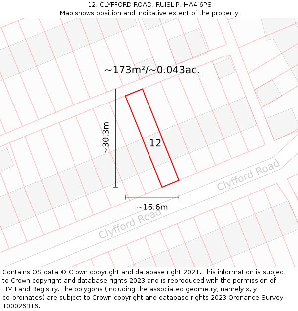 12, CLYFFORD ROAD, RUISLIP, HA4 6PS: Plot and title map