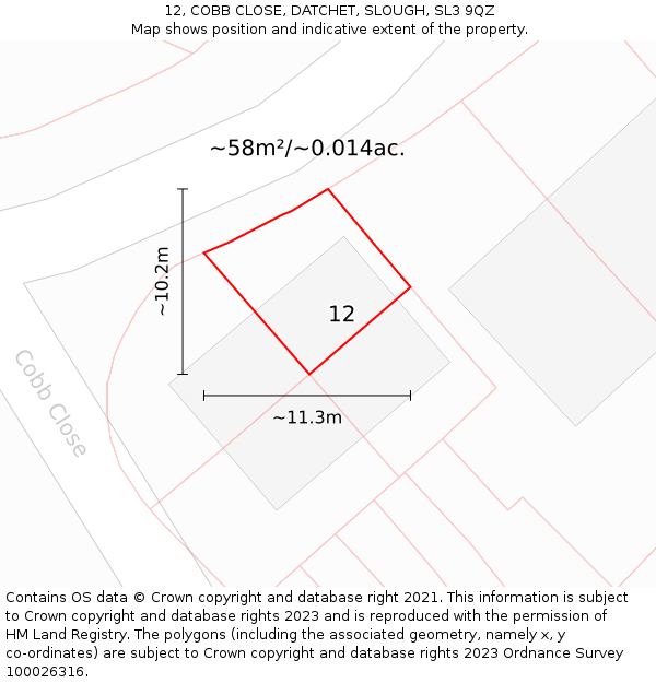 12, COBB CLOSE, DATCHET, SLOUGH, SL3 9QZ: Plot and title map