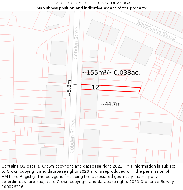 12, COBDEN STREET, DERBY, DE22 3GX: Plot and title map