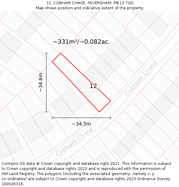 12, COBHAM CHASE, FAVERSHAM, ME13 7QD: Plot and title map