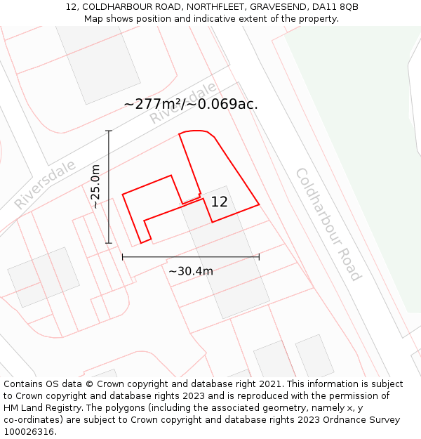 12, COLDHARBOUR ROAD, NORTHFLEET, GRAVESEND, DA11 8QB: Plot and title map