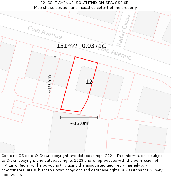 12, COLE AVENUE, SOUTHEND-ON-SEA, SS2 6BH: Plot and title map