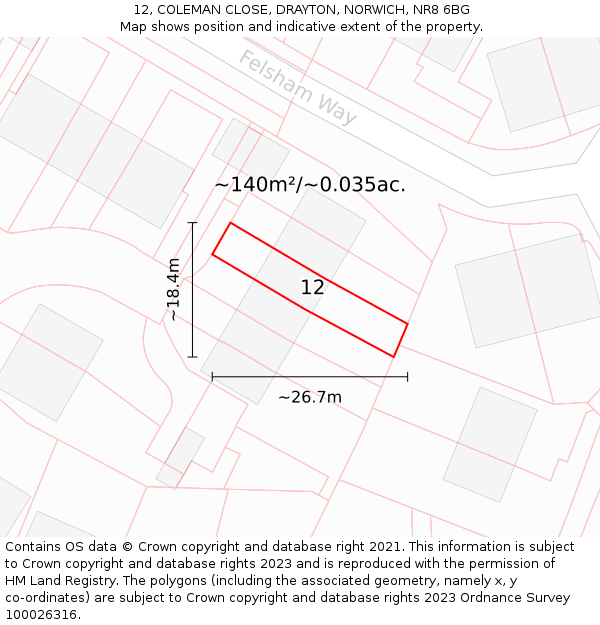 12, COLEMAN CLOSE, DRAYTON, NORWICH, NR8 6BG: Plot and title map