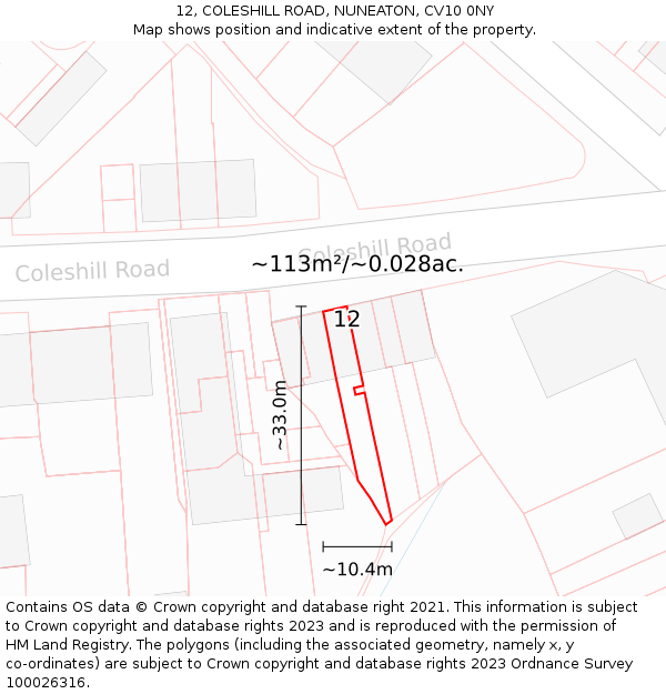12, COLESHILL ROAD, NUNEATON, CV10 0NY: Plot and title map