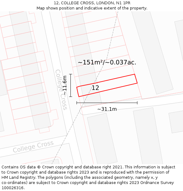 12, COLLEGE CROSS, LONDON, N1 1PR: Plot and title map