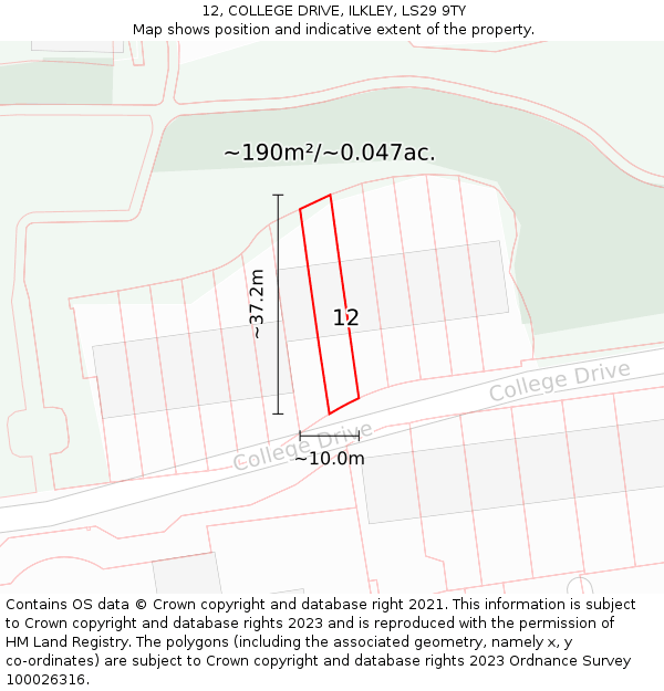 12, COLLEGE DRIVE, ILKLEY, LS29 9TY: Plot and title map