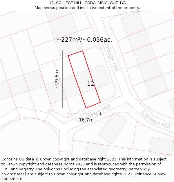 12, COLLEGE HILL, GODALMING, GU7 1YA: Plot and title map