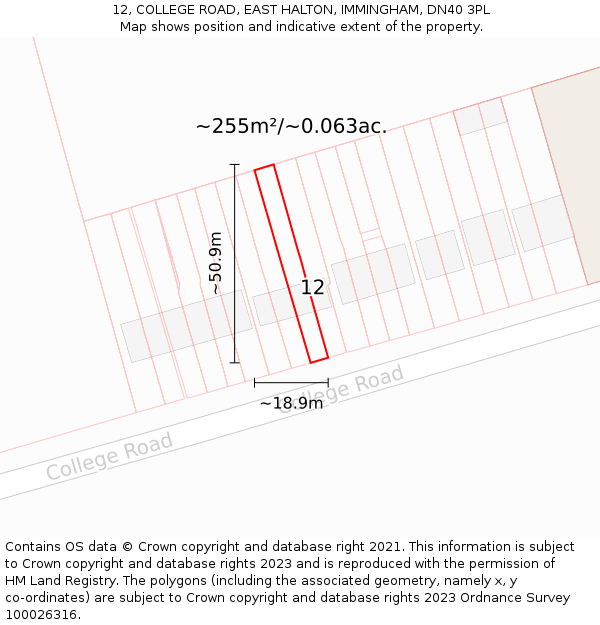 12, COLLEGE ROAD, EAST HALTON, IMMINGHAM, DN40 3PL: Plot and title map