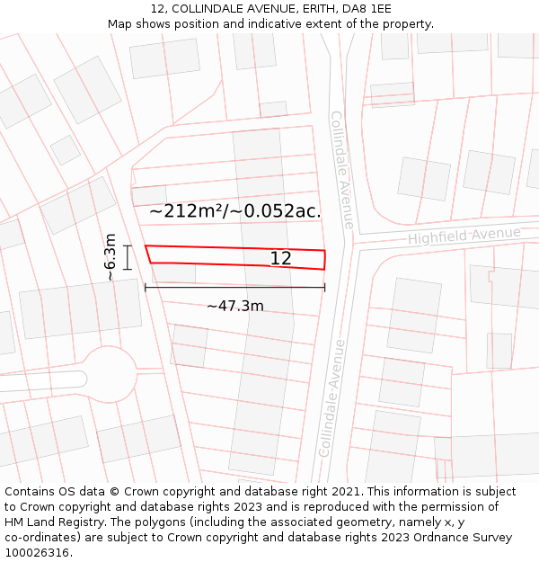 12, COLLINDALE AVENUE, ERITH, DA8 1EE: Plot and title map
