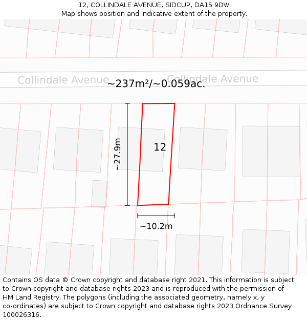 12, COLLINDALE AVENUE, SIDCUP, DA15 9DW: Plot and title map