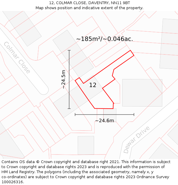 12, COLMAR CLOSE, DAVENTRY, NN11 9BT: Plot and title map
