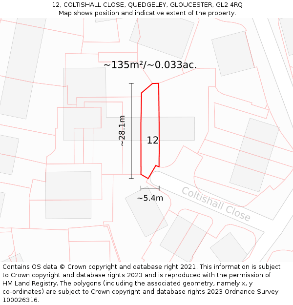 12, COLTISHALL CLOSE, QUEDGELEY, GLOUCESTER, GL2 4RQ: Plot and title map