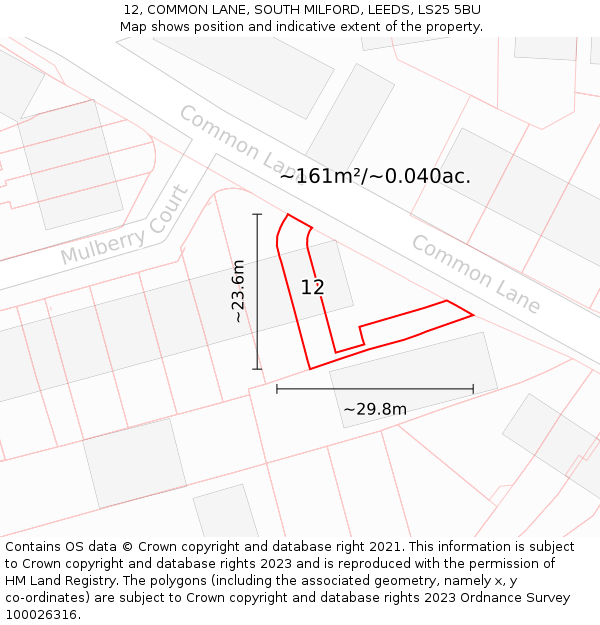 12, COMMON LANE, SOUTH MILFORD, LEEDS, LS25 5BU: Plot and title map