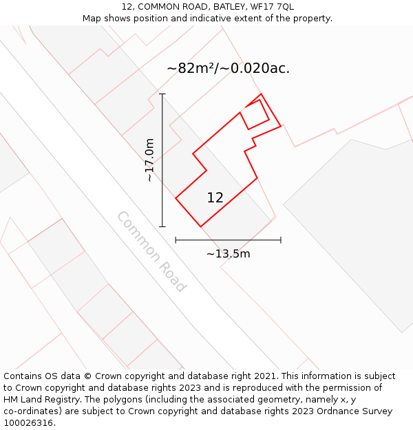 12, COMMON ROAD, BATLEY, WF17 7QL: Plot and title map