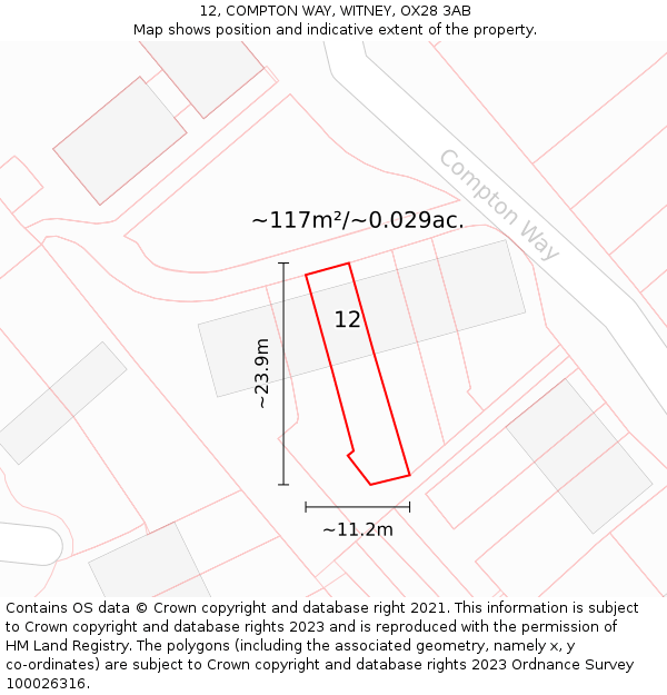 12, COMPTON WAY, WITNEY, OX28 3AB: Plot and title map