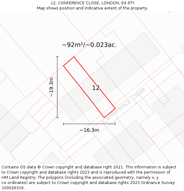 12, CONFERENCE CLOSE, LONDON, E4 6TY: Plot and title map