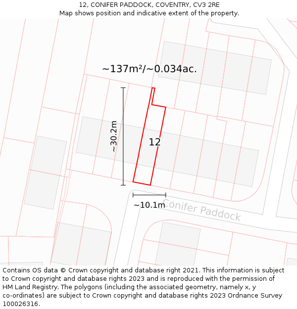 12, CONIFER PADDOCK, COVENTRY, CV3 2RE: Plot and title map