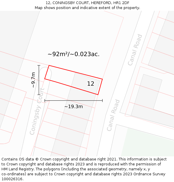 12, CONINGSBY COURT, HEREFORD, HR1 2DF: Plot and title map