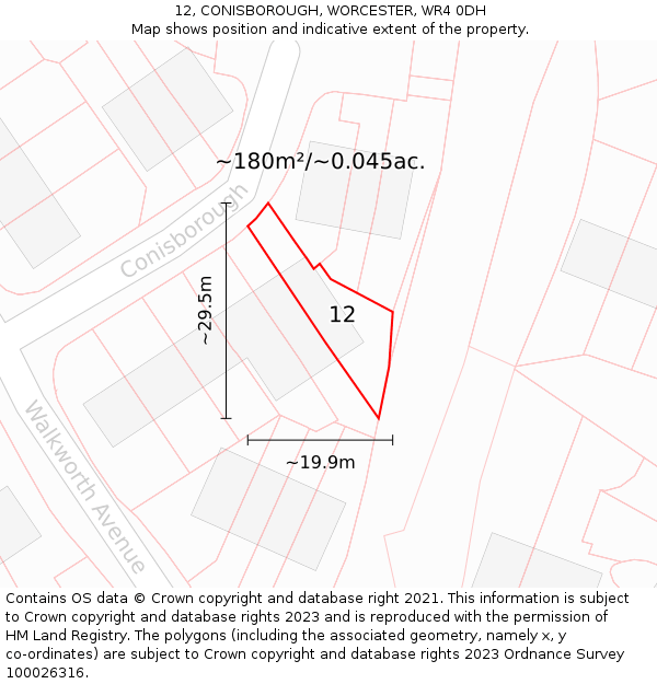 12, CONISBOROUGH, WORCESTER, WR4 0DH: Plot and title map