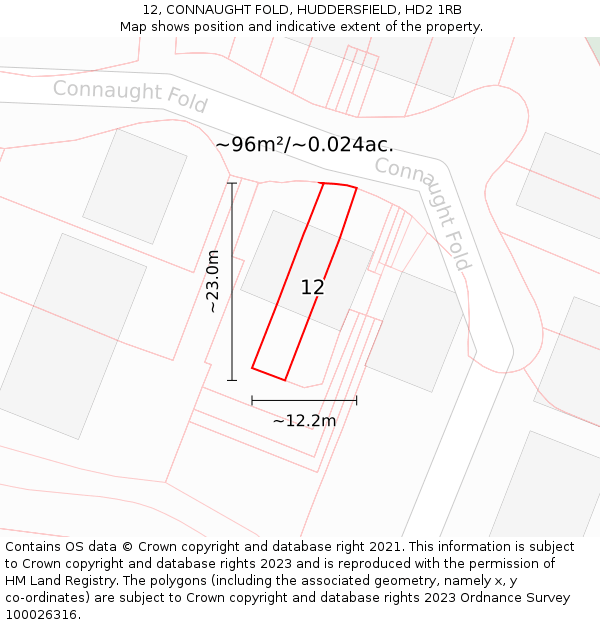 12, CONNAUGHT FOLD, HUDDERSFIELD, HD2 1RB: Plot and title map