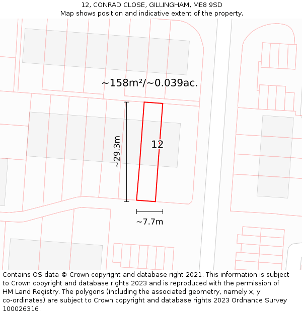 12, CONRAD CLOSE, GILLINGHAM, ME8 9SD: Plot and title map