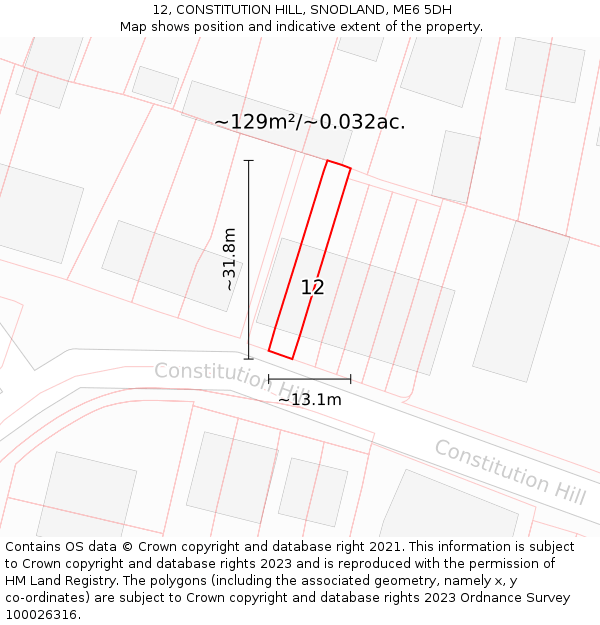 12, CONSTITUTION HILL, SNODLAND, ME6 5DH: Plot and title map
