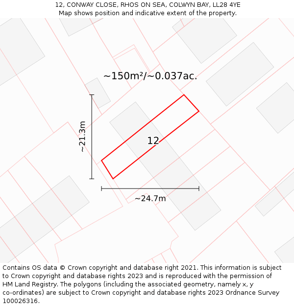 12, CONWAY CLOSE, RHOS ON SEA, COLWYN BAY, LL28 4YE: Plot and title map