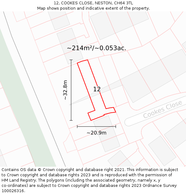 12, COOKES CLOSE, NESTON, CH64 3TL: Plot and title map