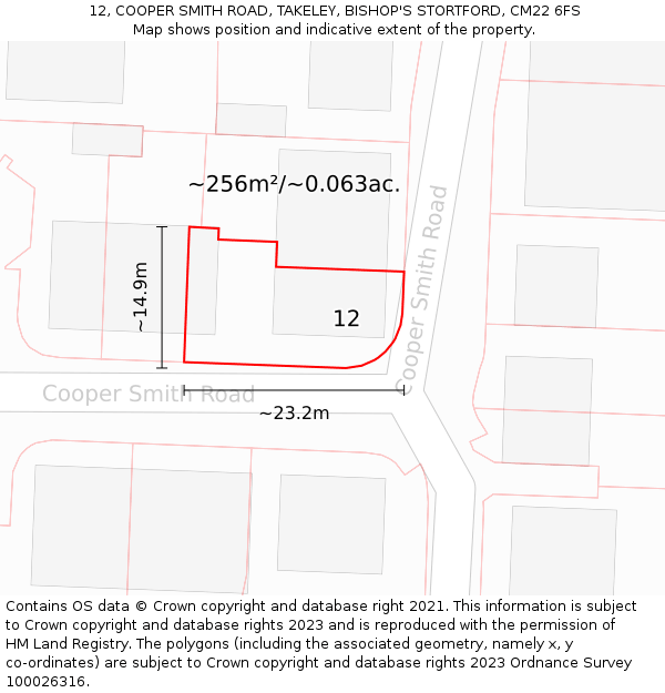12, COOPER SMITH ROAD, TAKELEY, BISHOP'S STORTFORD, CM22 6FS: Plot and title map