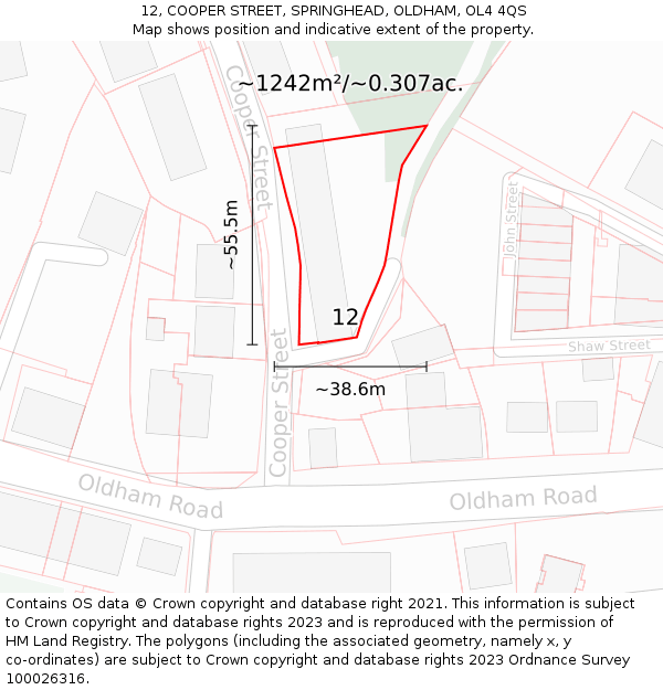 12, COOPER STREET, SPRINGHEAD, OLDHAM, OL4 4QS: Plot and title map