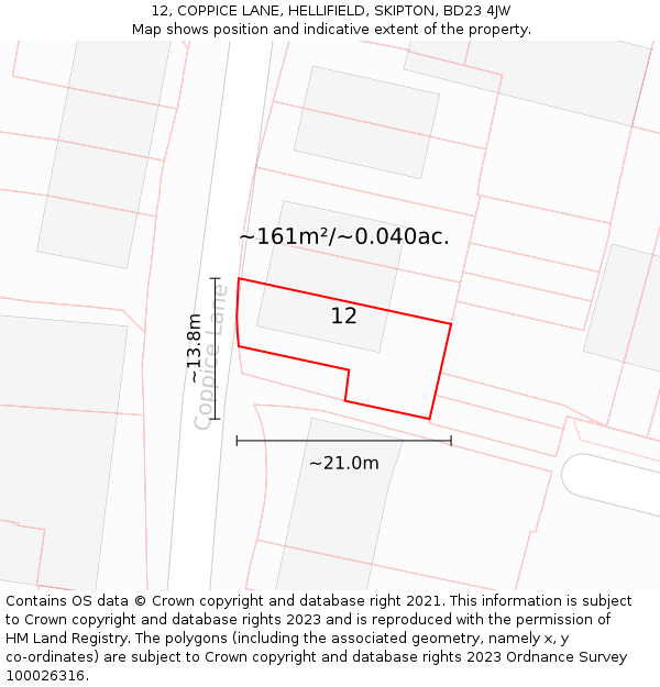 12, COPPICE LANE, HELLIFIELD, SKIPTON, BD23 4JW: Plot and title map