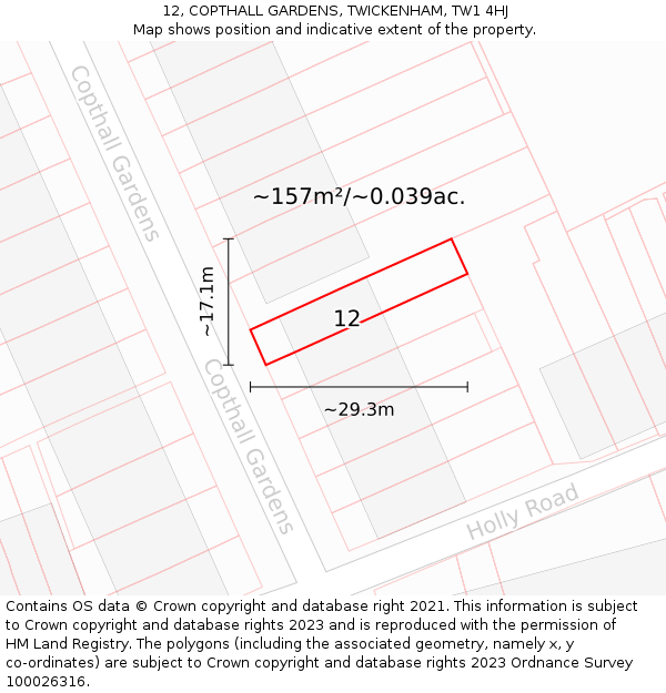 12, COPTHALL GARDENS, TWICKENHAM, TW1 4HJ: Plot and title map