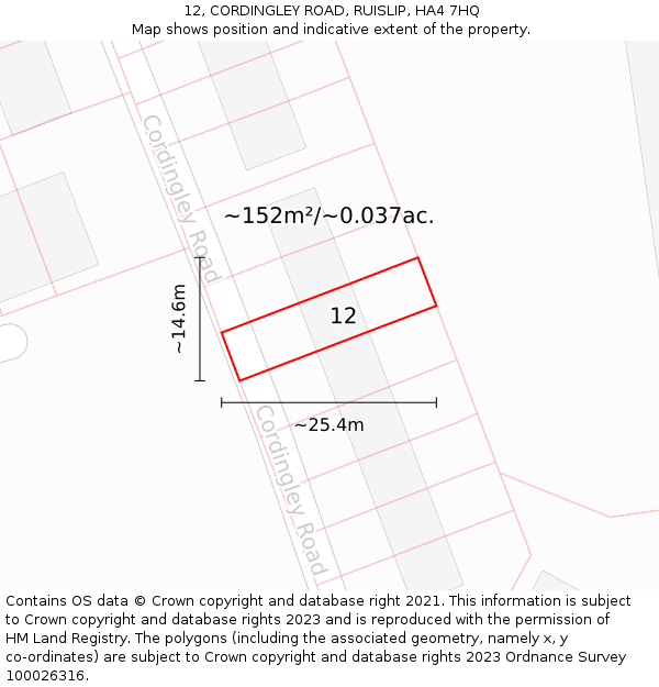12, CORDINGLEY ROAD, RUISLIP, HA4 7HQ: Plot and title map