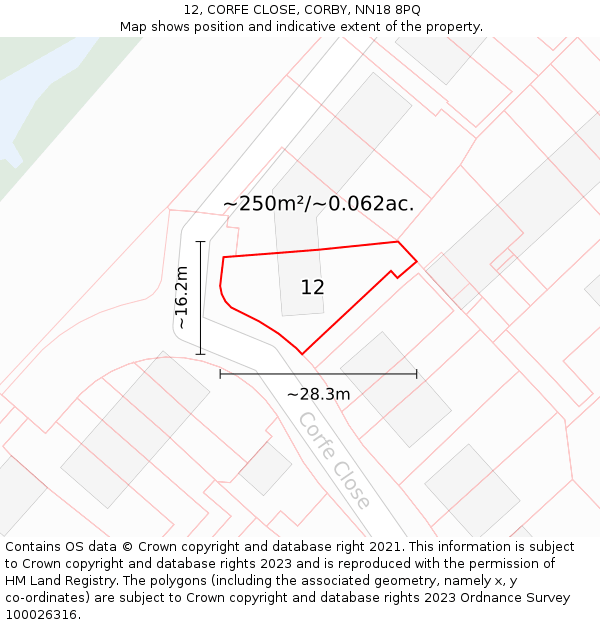 12, CORFE CLOSE, CORBY, NN18 8PQ: Plot and title map