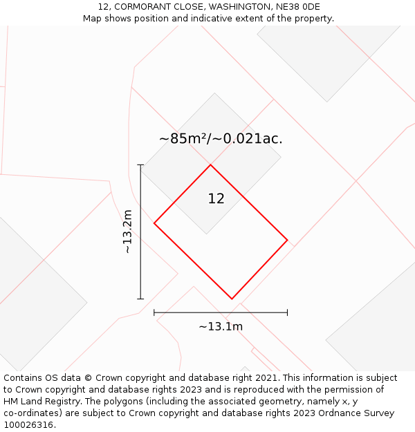 12, CORMORANT CLOSE, WASHINGTON, NE38 0DE: Plot and title map