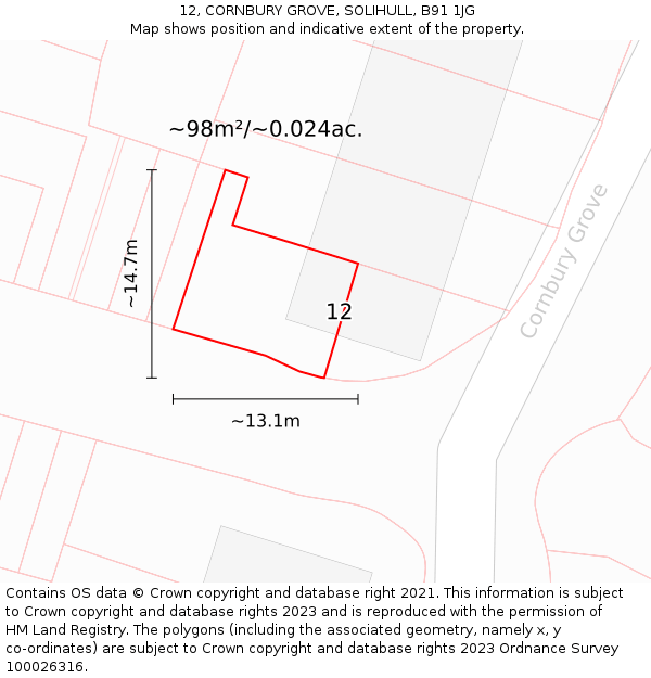 12, CORNBURY GROVE, SOLIHULL, B91 1JG: Plot and title map